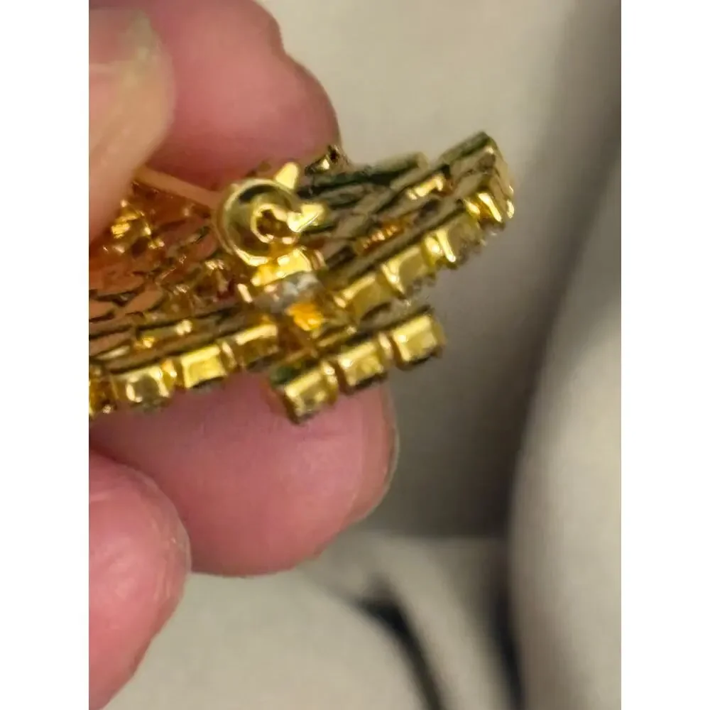Vintage Rhinestone Christmas Tree Brooch Gold Tone 2”